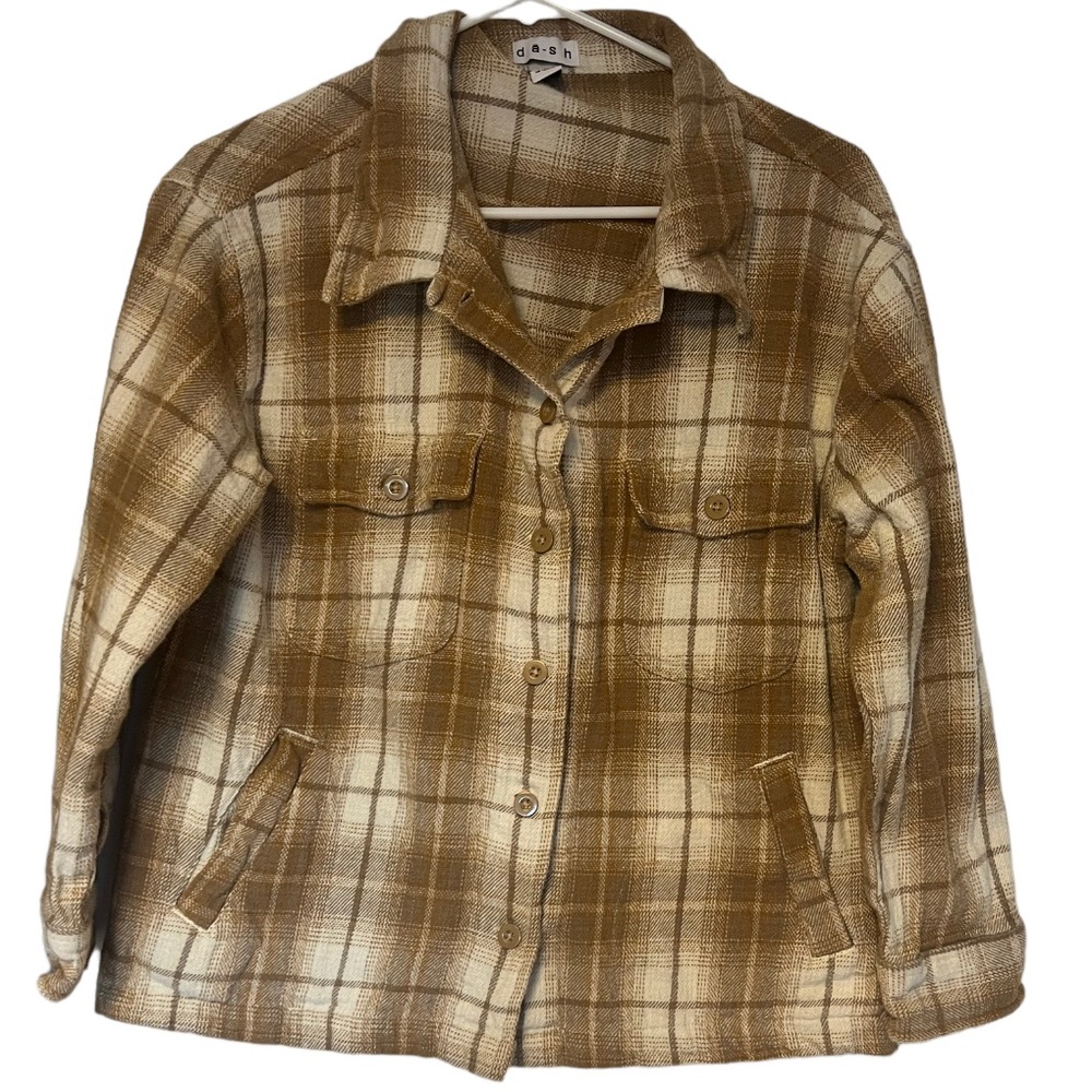 Dash Plaid Button Down Shirt Jacket Shacket Boho Minimalist size Large